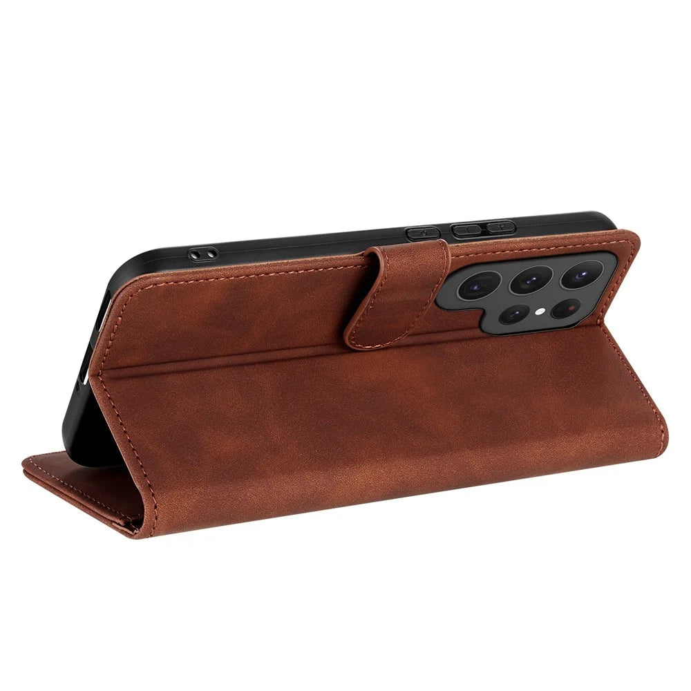 AZNS For Samsung Galaxy S26 Ultra Case PU Leather Wallet Phone Cover - Brown - 3