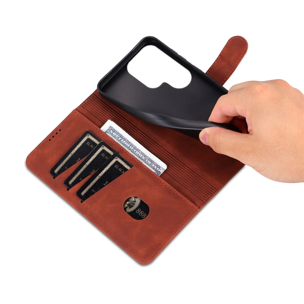 AZNS For Samsung Galaxy S26 Ultra Case PU Leather Wallet Phone Cover - Brown - 5