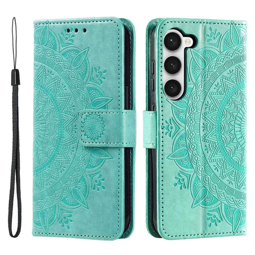 For Samsung Galaxy S23+ Mandala Flower Imprinted PU Leather Flip Stand Wallet Case Magnetic Clasp Full Protection Cover - Green - 1