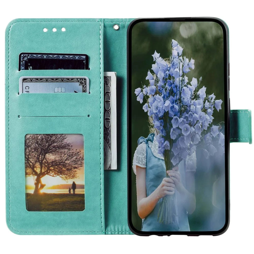 For Samsung Galaxy S23+ Mandala Flower Imprinted PU Leather Flip Stand Wallet Case Magnetic Clasp Full Protection Cover - Green - 2