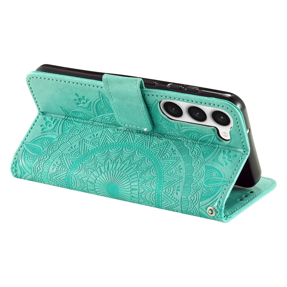 For Samsung Galaxy S23+ Mandala Flower Imprinted PU Leather Flip Stand Wallet Case Magnetic Clasp Full Protection Cover - Green - 4