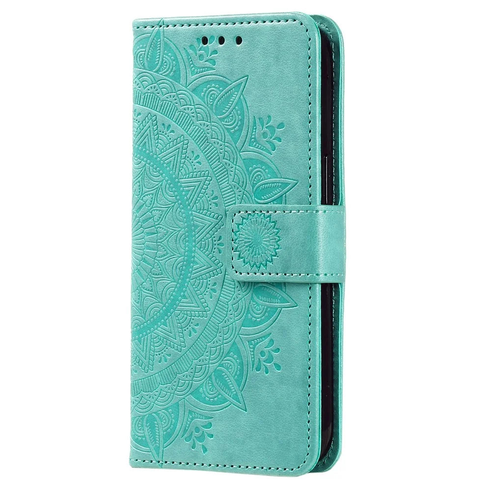 For Samsung Galaxy S23+ Mandala Flower Imprinted PU Leather Flip Stand Wallet Case Magnetic Clasp Full Protection Cover - Green - 5