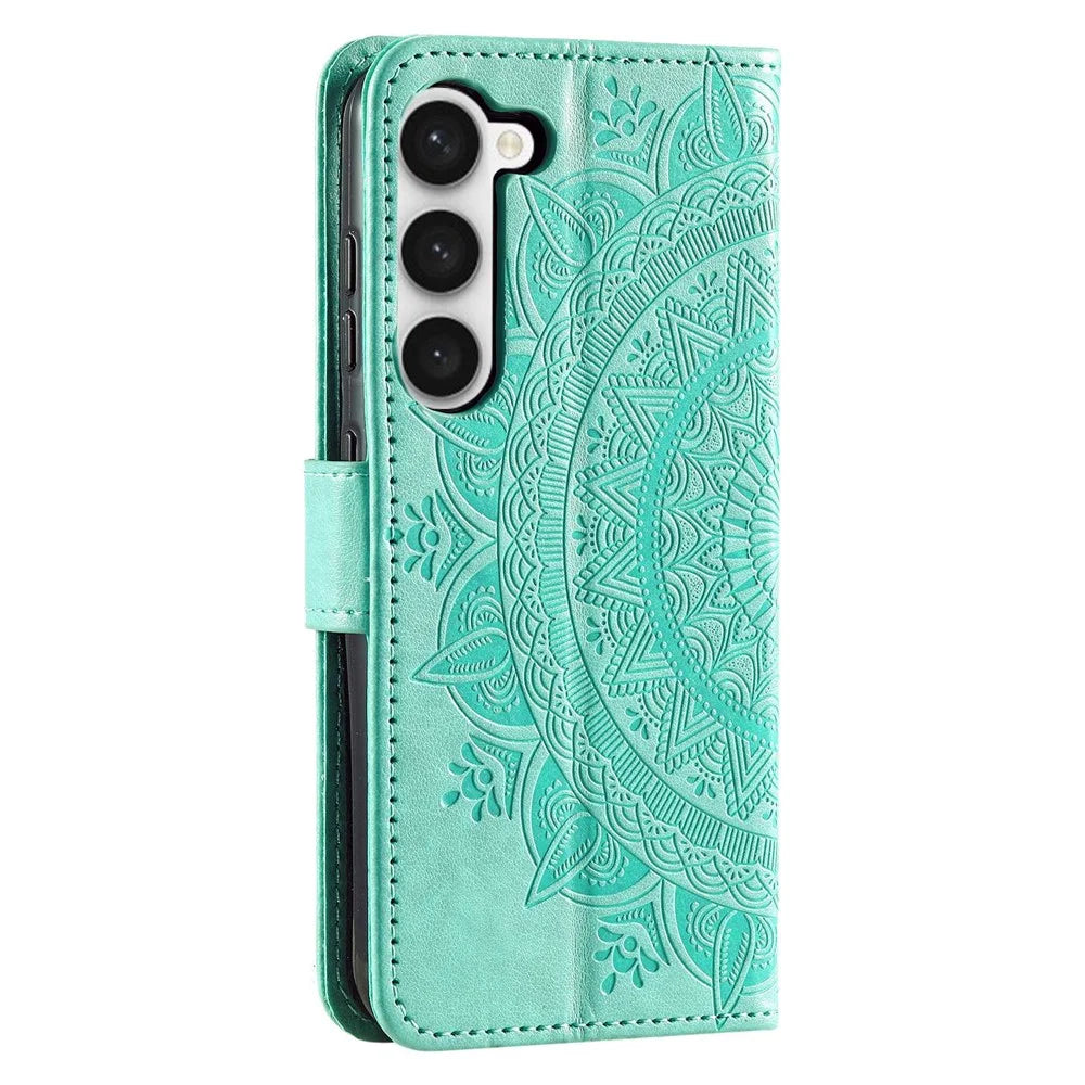 For Samsung Galaxy S23+ Mandala Flower Imprinted PU Leather Flip Stand Wallet Case Magnetic Clasp Full Protection Cover - Green - 6