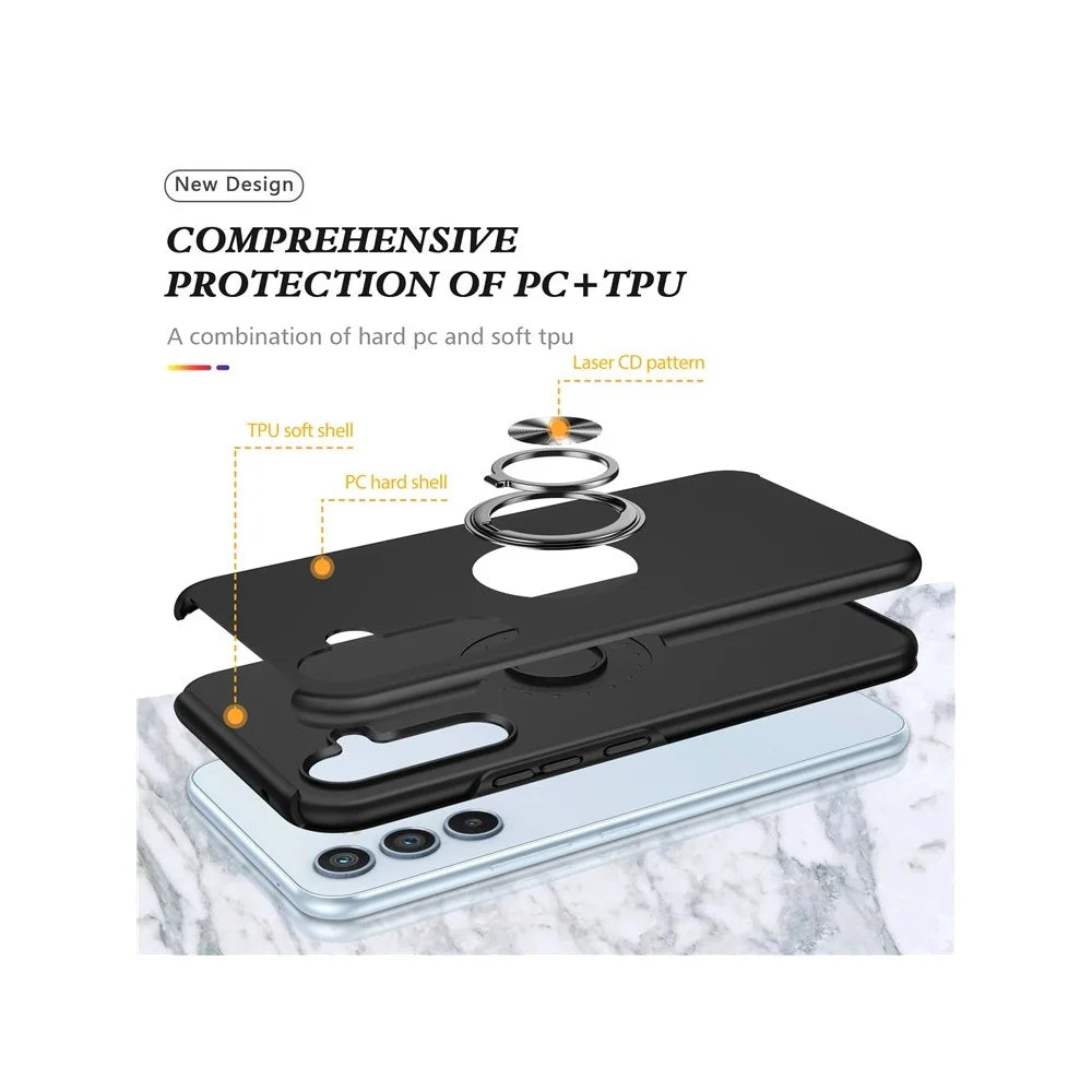 For Samsung Galaxy S26+ Case PC + TPU Phone Cover with Rotatable Ring Holder - Black - 5