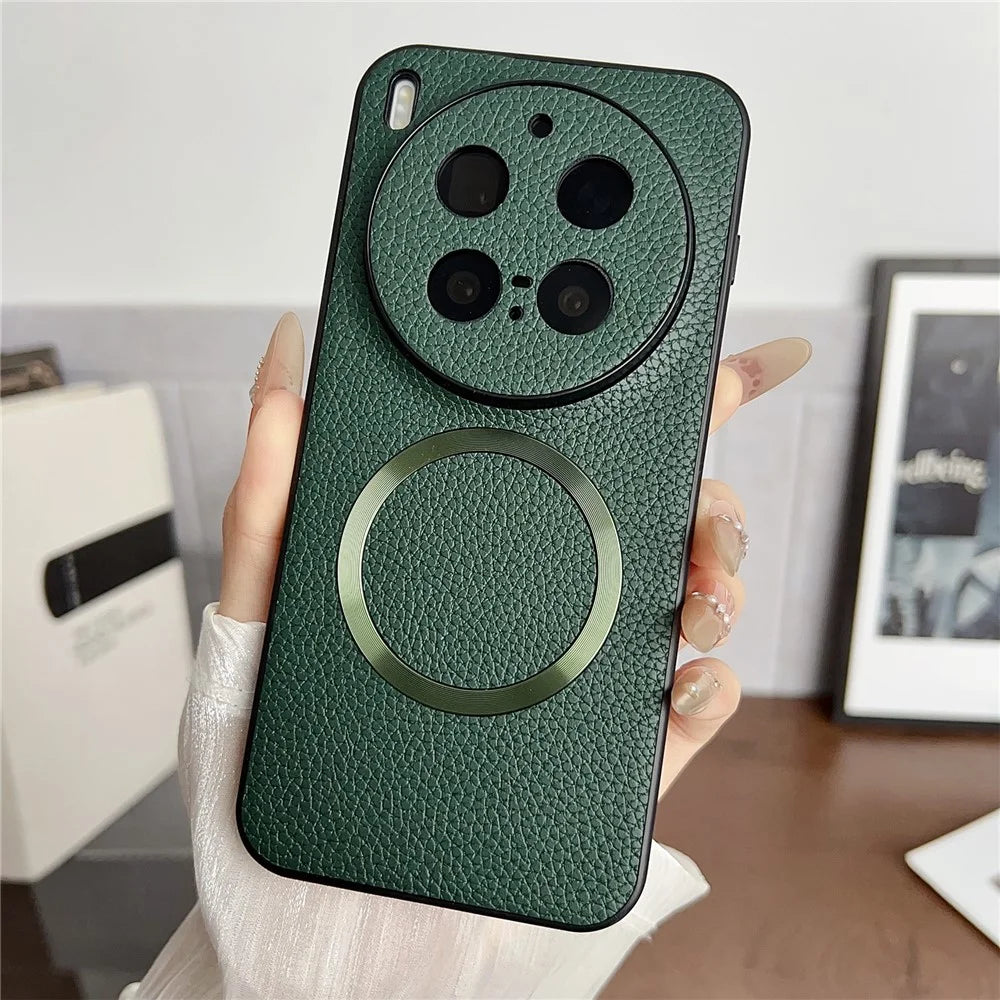For vivo X300 Pro 5G Magnetic Case PU Leather + TPU Phone Back Cover - Green - 2