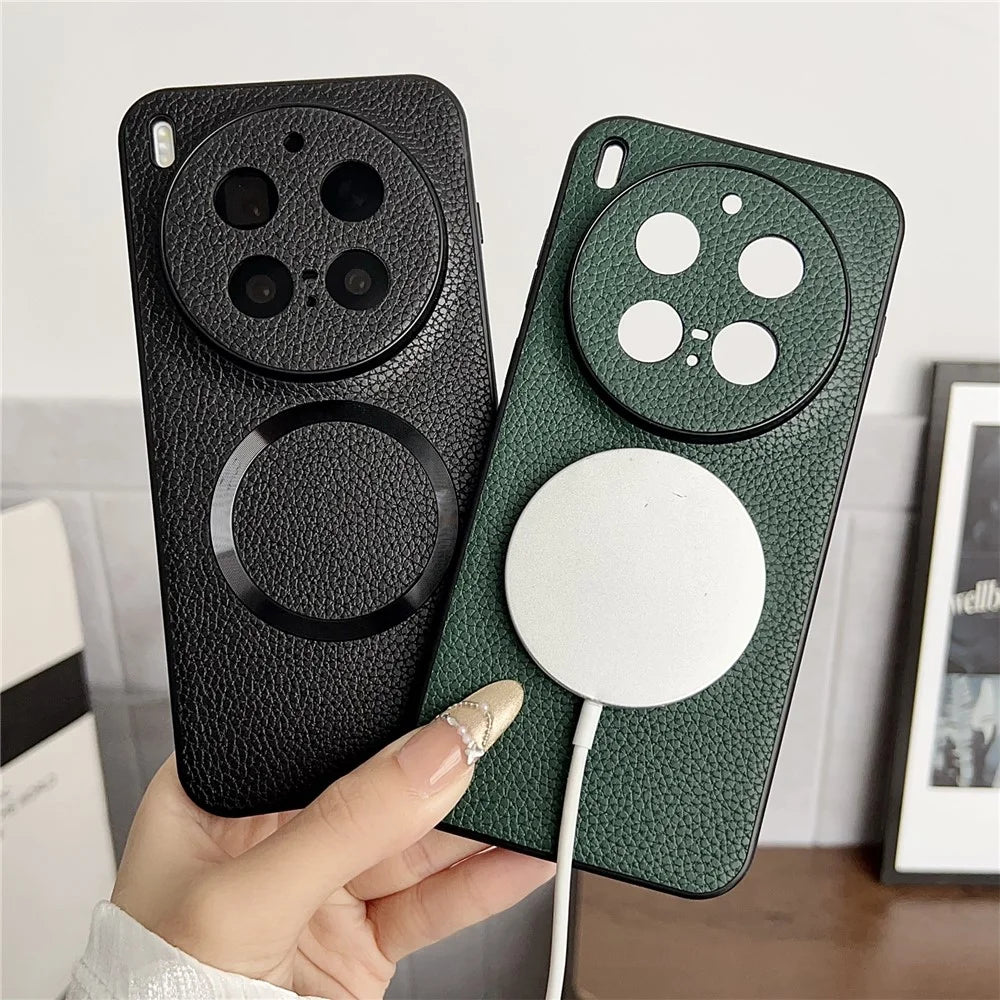 For vivo X300 Pro 5G Magnetic Case PU Leather + TPU Phone Back Cover - Green - 3