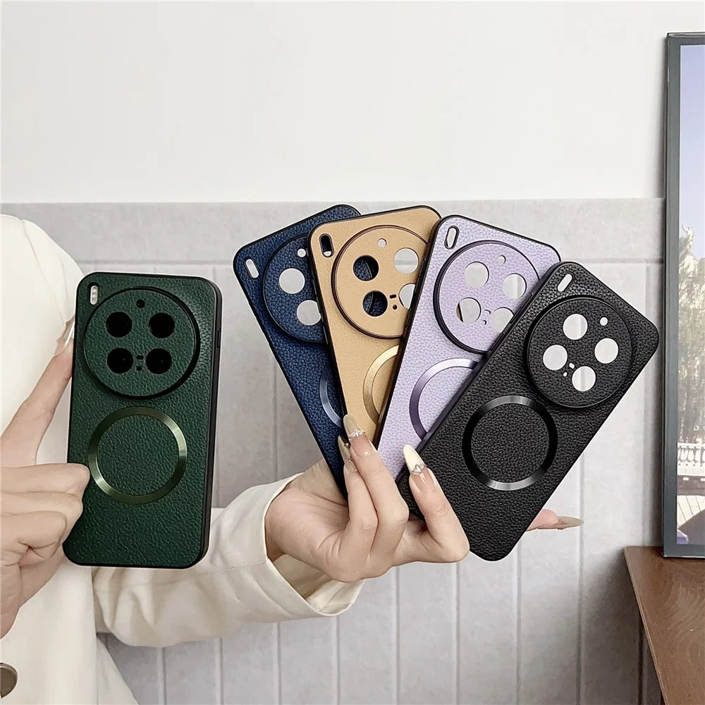 For vivo X300 Pro 5G Magnetic Case PU Leather + TPU Phone Back Cover - Green - 6