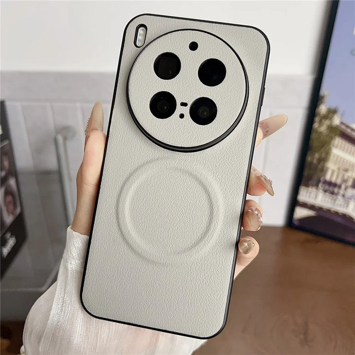 For vivo X300 Pro 5G Magnetic Case PU Leather + TPU Phone Back Cover - White - 2