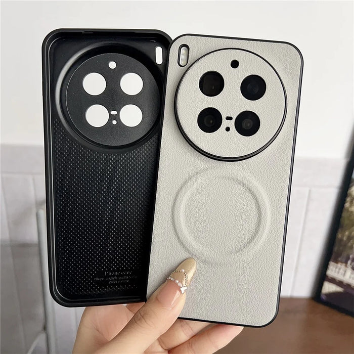 For vivo X300 Pro 5G Magnetic Case PU Leather + TPU Phone Back Cover - White - 4