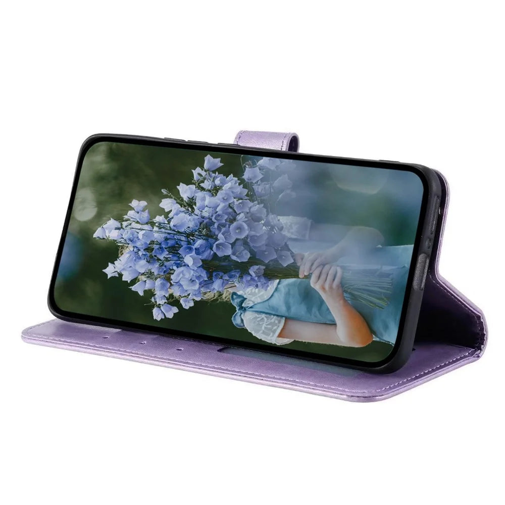 For Samsung Galaxy S23 Ultra Wallet Phone Case Mandala Flower Imprinted PU Leather Flip Stand Magnetic Clasp Shockproof Cover - Purple - 3