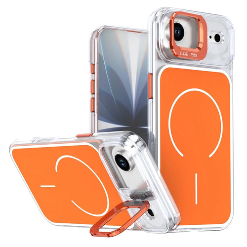 For iPhone Air Magnetic Case Matching Color Lens Kickstand TPU PC Phone Cover Compatible with MagSafe - Orange - 1