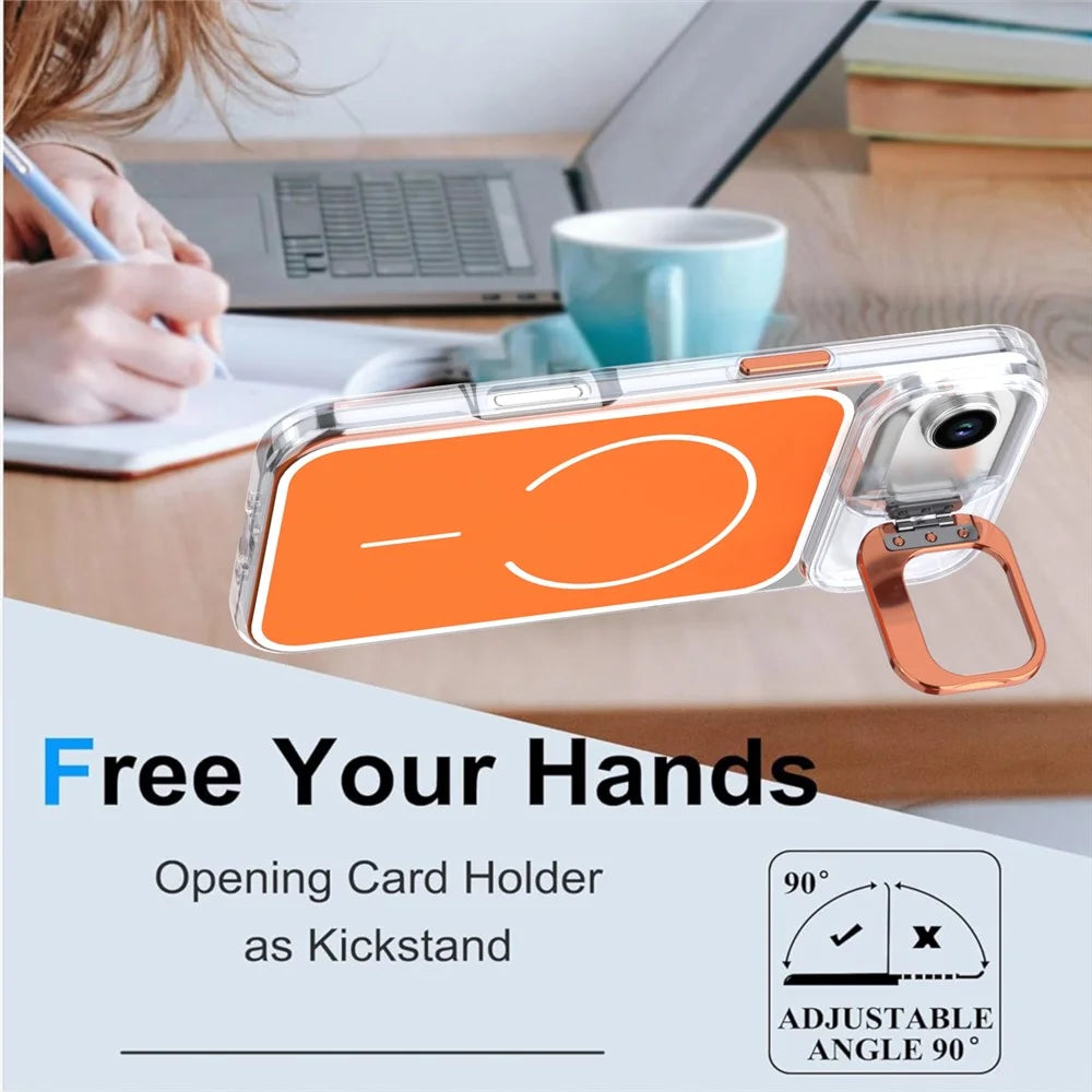 For iPhone Air Magnetic Case Matching Color Lens Kickstand TPU PC Phone Cover Compatible with MagSafe - Orange - 2