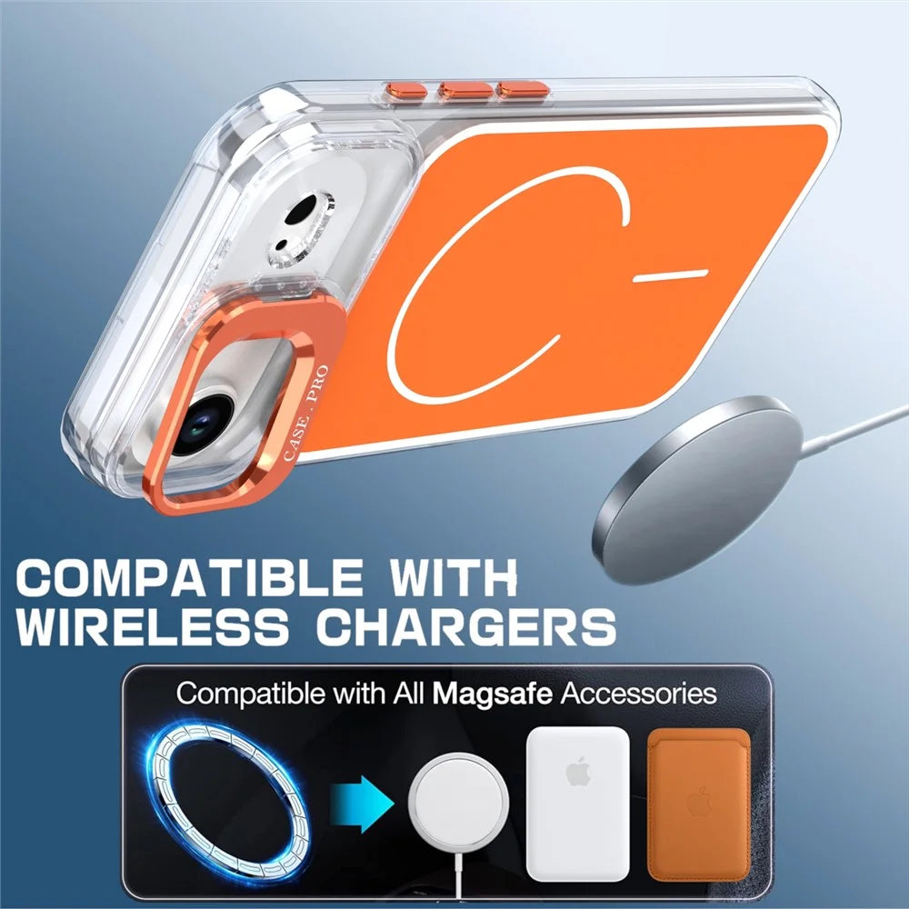 For iPhone Air Magnetic Case Matching Color Lens Kickstand TPU PC Phone Cover Compatible with MagSafe - Orange - 4