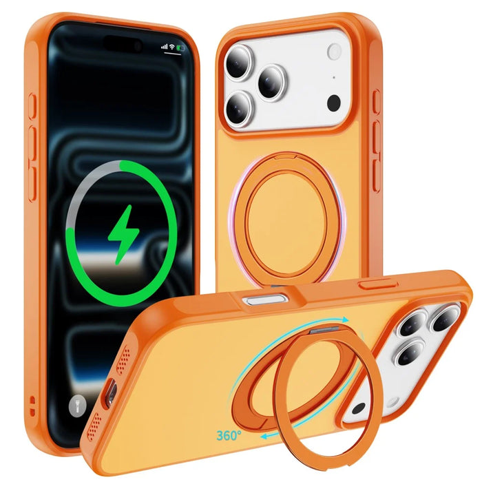 For iPhone 18 Pro Max / 17 Pro Max Magnetic Case with Kickstand Dual Color Anti Drop Protective Phone Cover - Orange - 1