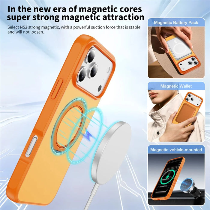 For iPhone 18 Pro Max / 17 Pro Max Magnetic Case with Kickstand Dual Color Anti Drop Protective Phone Cover - Orange - 4