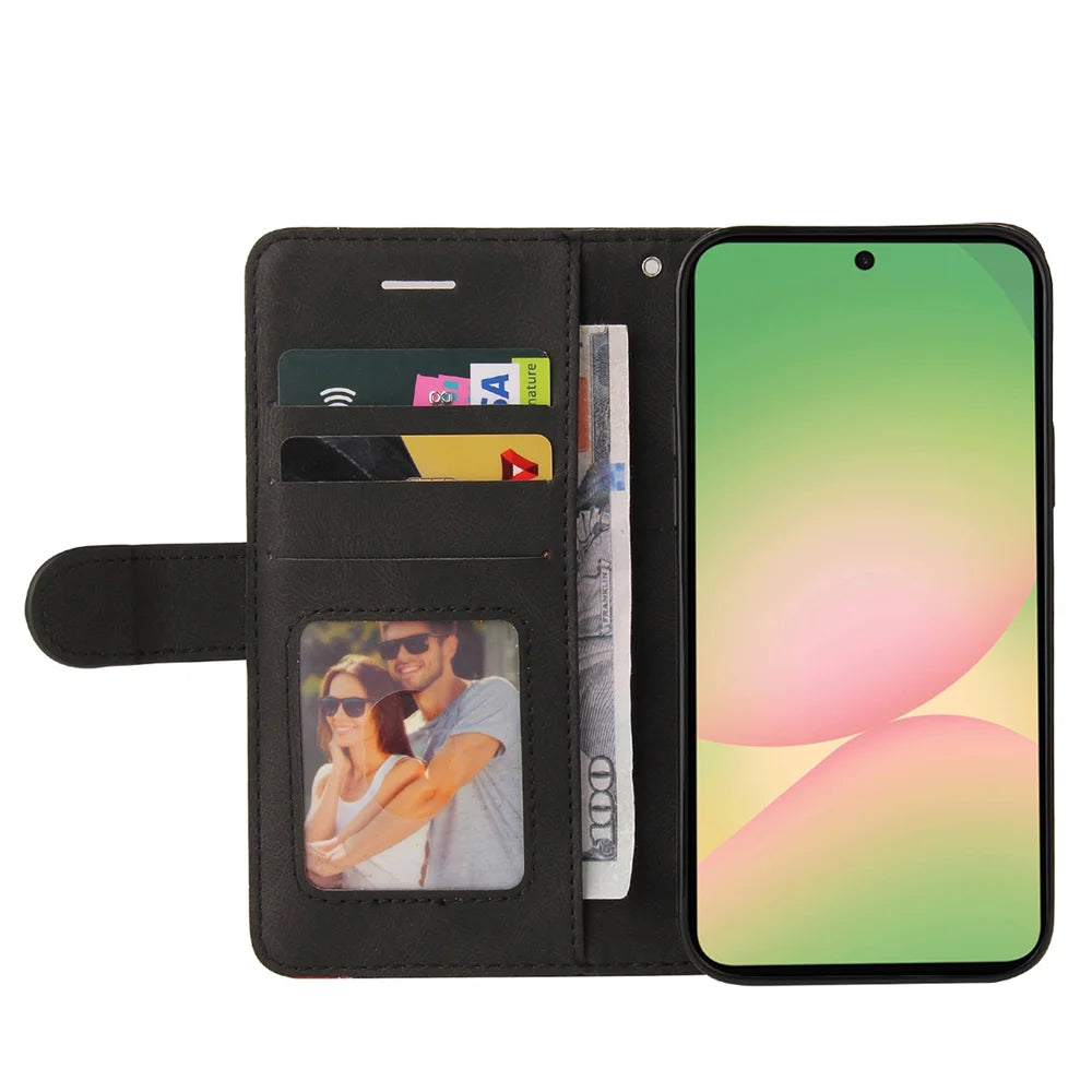 For Samsung Galaxy A57 5G Leather Phone Case Stand Wallet with Bi-colour Splicing Design - Black - 2