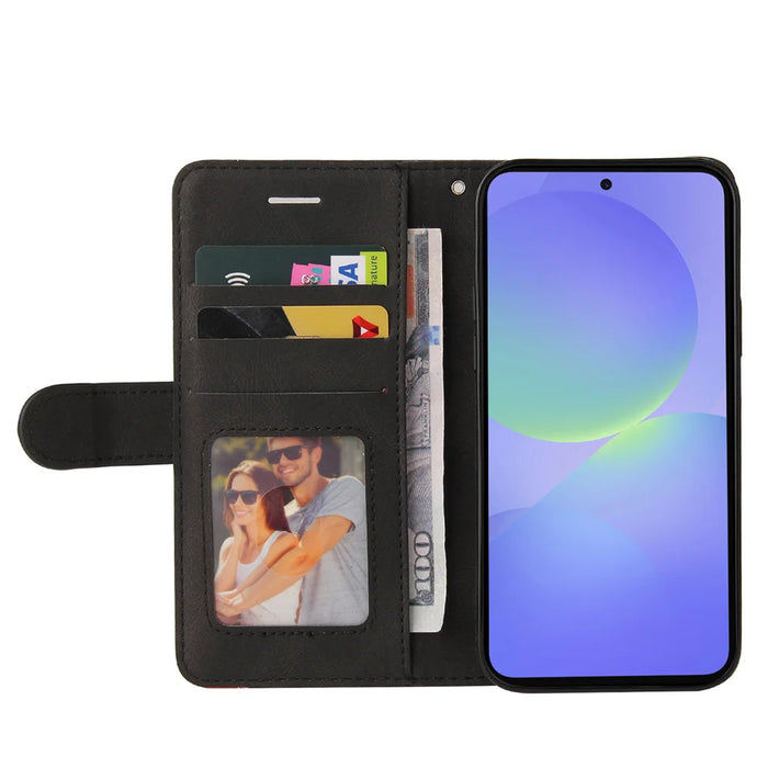 For Samsung Galaxy A37 5G Leather Phone Case Stand Wallet with Bi-colour Splicing Design - Black - 2