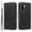 For Samsung Galaxy A37 5G Leather Wallet Case with Strap Solid Color Phone Stand Cover - Black - 1
