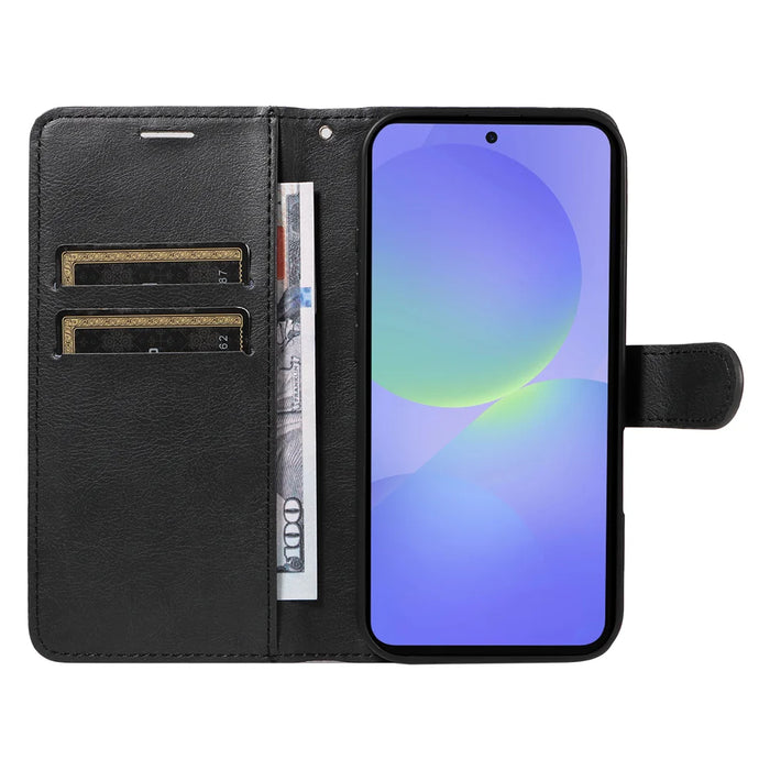 For Samsung Galaxy A37 5G Leather Wallet Case with Strap Solid Color Phone Stand Cover - Black - 2