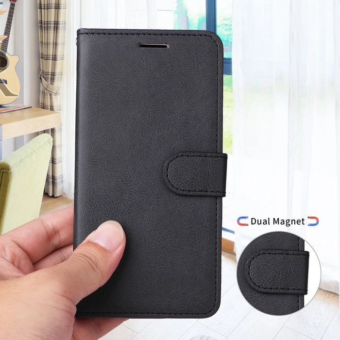 For Samsung Galaxy S26+ Leather Wallet Case with Strap Solid Color Phone Stand Cover - Black - 3
