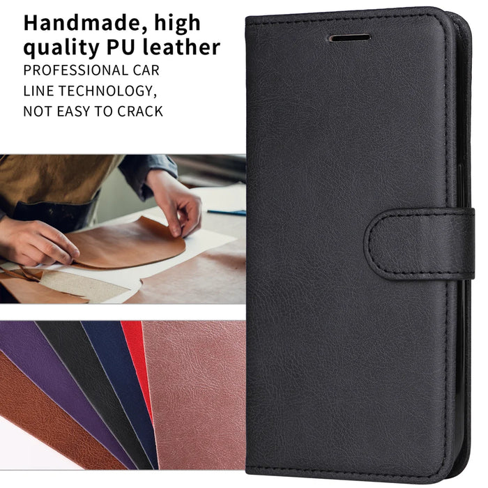 For Samsung Galaxy S26+ Leather Wallet Case with Strap Solid Color Phone Stand Cover - Black - 6
