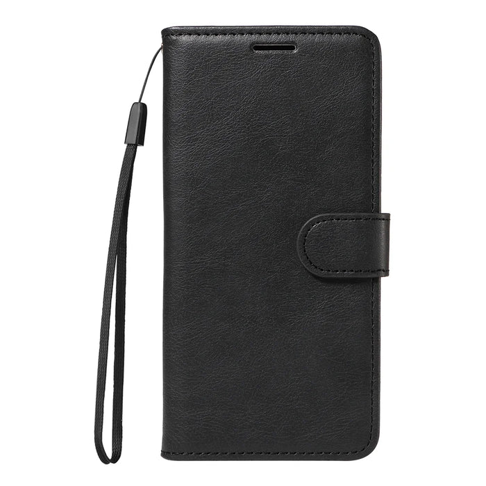 For Samsung Galaxy S26+ Leather Wallet Case with Strap Solid Color Phone Stand Cover - Black - 7