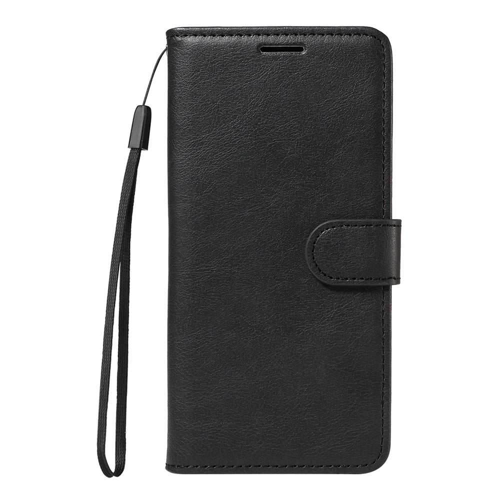 For Samsung Galaxy A57 5G Leather Wallet Case with Strap Solid Color Phone Stand Cover - Black - 7