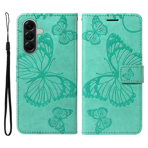 For Samsung Galaxy A57 5G Wallet Case Floral Butterfly Imprinted Leather Phone Cover Stand -  Green - 1