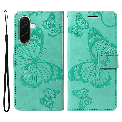 For Samsung Galaxy A37 5G Wallet Case Floral Butterfly Imprinted Leather Phone Cover Stand -  Green - 1