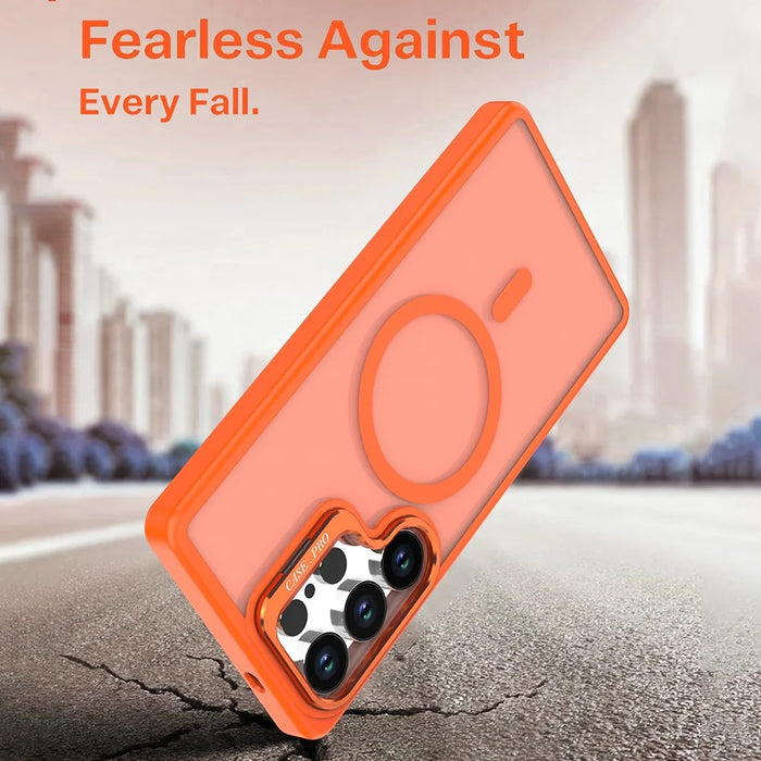 For Samsung Galaxy S24 Ultra Magnetic Case Foldable Kickstand Matte PC + TPU Phone Cover - Orange - 6