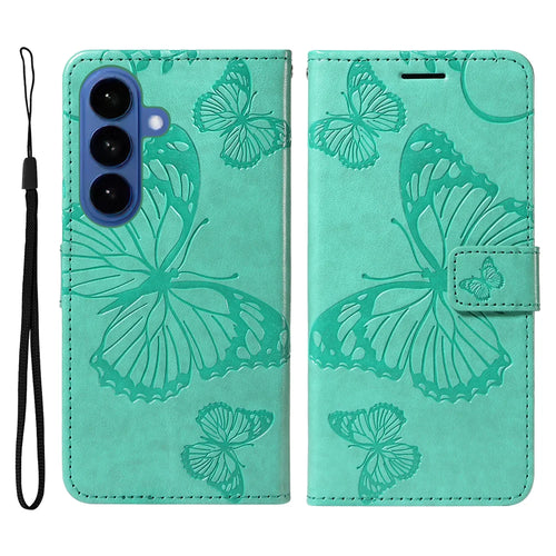 For Samsung Galaxy S26+ Wallet Case Floral Butterfly Imprinted Leather Phone Cover Stand -  Green - 1
