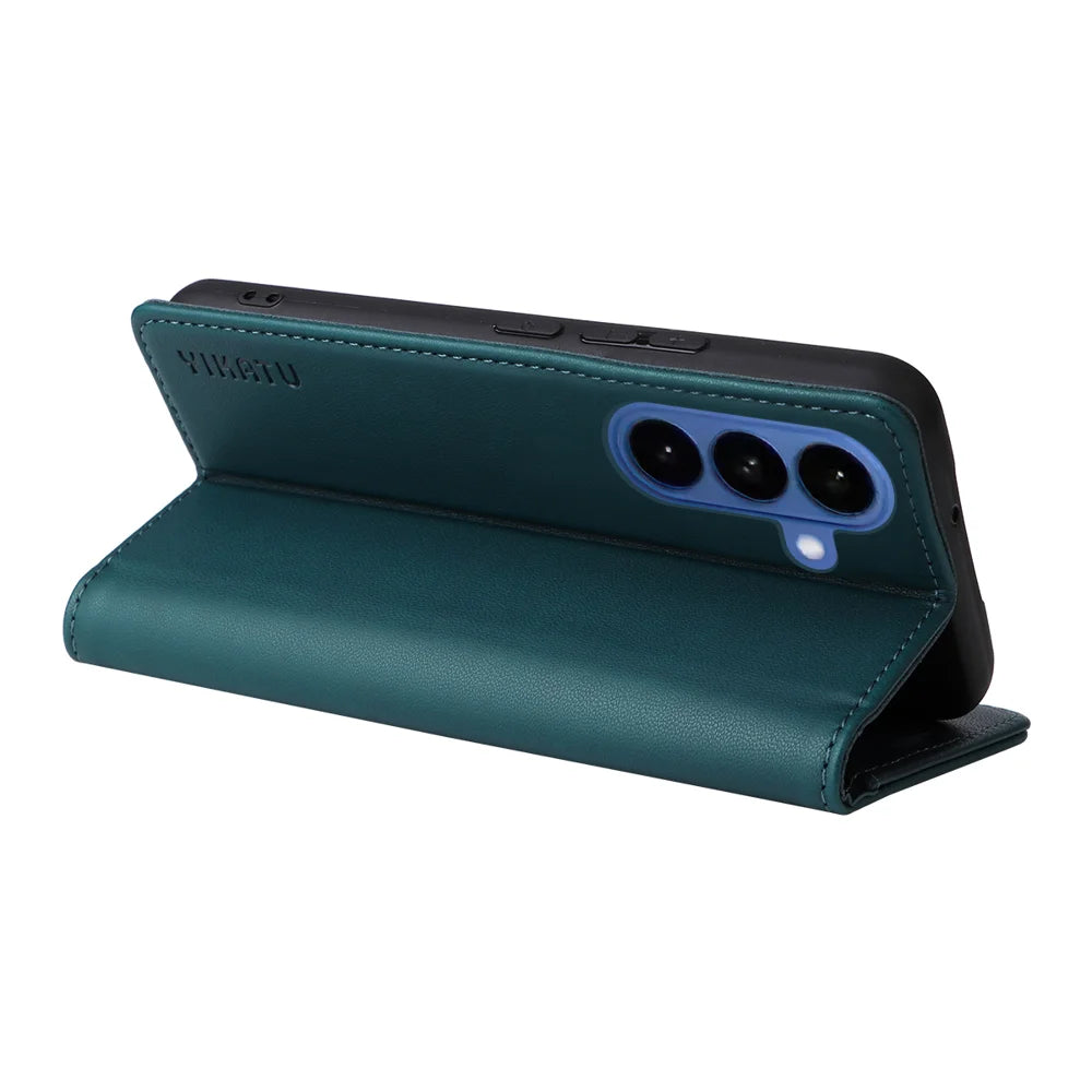 YIKATU For Samsung Galaxy S26+ Phone Cases  Magnetic Closure PU Leather Mobile Cover - Green - 7