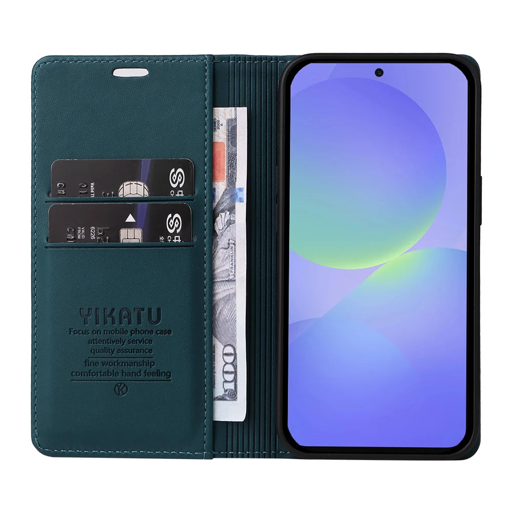 YIKATU For Samsung Galaxy A37 5G Phone Cases  Magnetic Closure PU Leather Mobile Cover - Green - 2