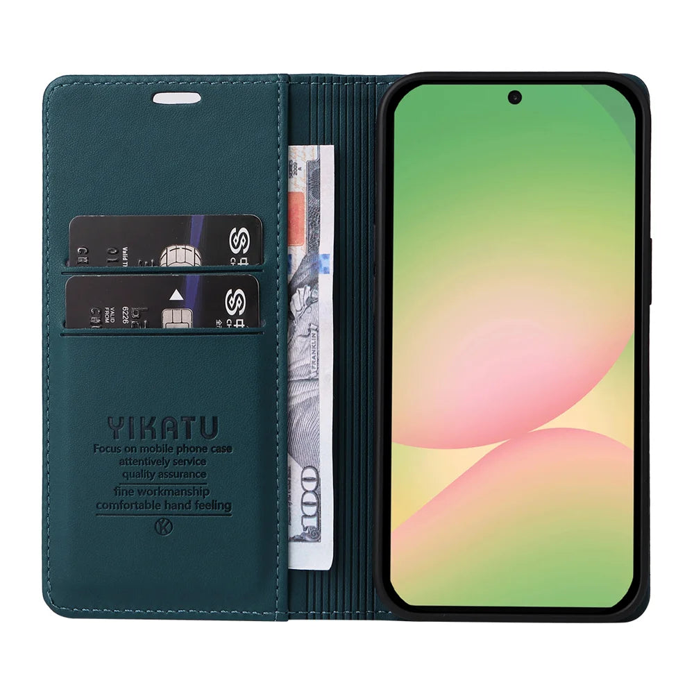 YIKATU For Samsung Galaxy A57 5G Phone Cases  Magnetic Closure PU Leather Mobile Cover - Green - 2