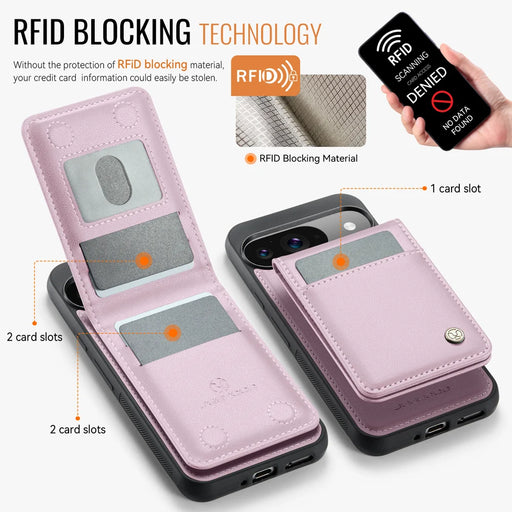 JEEHOOD For Google Pixel 10 Pro / Google Pixel 10 Leather Back Cover  J06 Magnetic Phone Case with Card Bag RFID Blocking - Pink - 2
