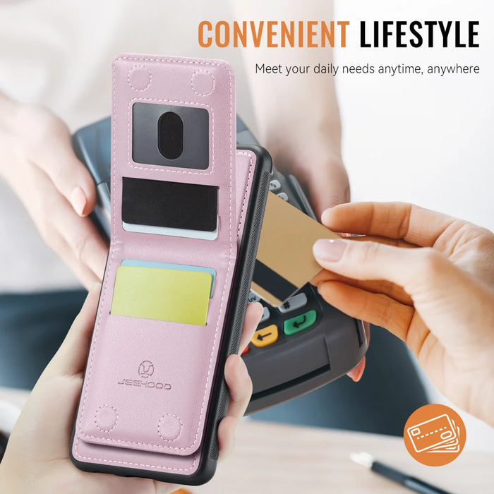 JEEHOOD For Google Pixel 10 Pro / Google Pixel 10 Leather Back Cover  J06 Magnetic Phone Case with Card Bag RFID Blocking - Pink - 7