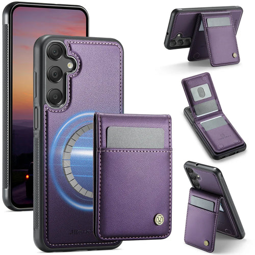 JEEHOOD For Samsung Galaxy A18 5G / A18 4G / A17 5G / A17 4G Leather Back Cover  J06 Magnetic Phone Case with Card Bag RFID Blocking - Purple - 1