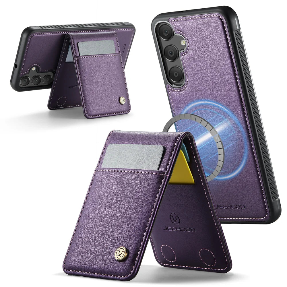 JEEHOOD For Samsung Galaxy A18 5G / A18 4G / A17 5G / A17 4G Leather Back Cover  J06 Magnetic Phone Case with Card Bag RFID Blocking - Purple - 2