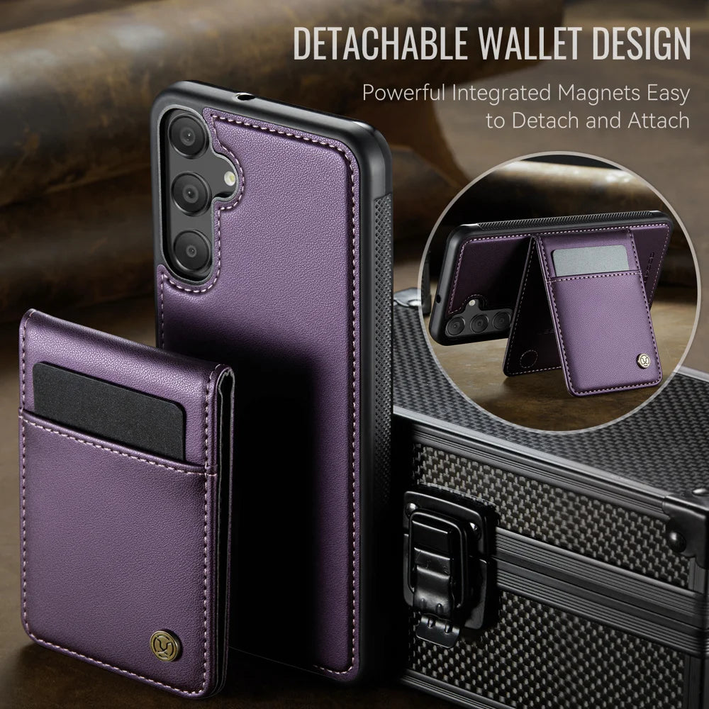 JEEHOOD For Samsung Galaxy A18 5G / A18 4G / A17 5G / A17 4G Leather Back Cover  J06 Magnetic Phone Case with Card Bag RFID Blocking - Purple - 4