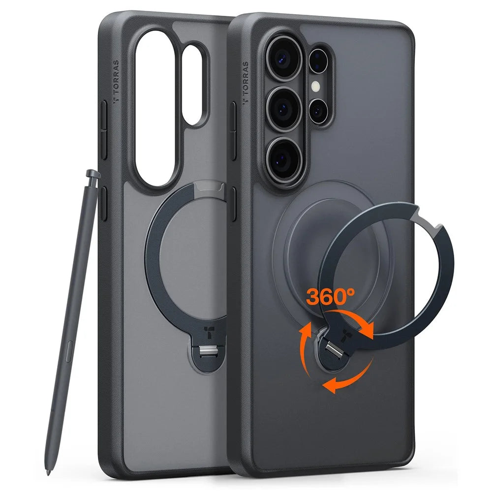 TORRAS Ostand Q3 Spin Series For Samsung Galaxy S26 Ultra Case Magnetic Rotating Kickstand PC + TPU Phone Cover - Black - 1