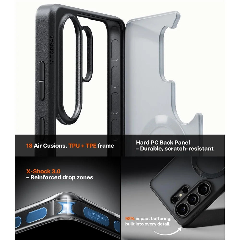 TORRAS Ostand Q3 Spin Series For Samsung Galaxy S26 Ultra Case Magnetic Rotating Kickstand PC + TPU Phone Cover - Black - 6