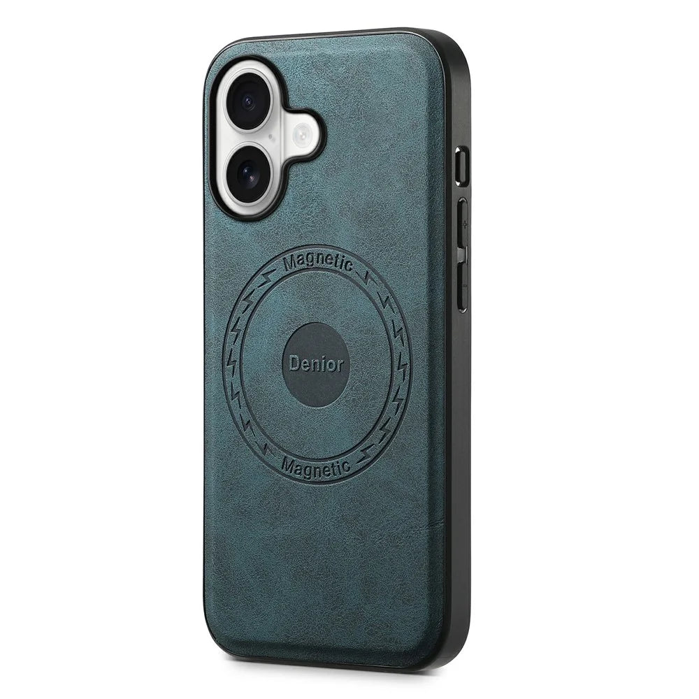 DENIOR D13 For iPhone 17 Magnetic Case Card Holder Leather Coated PC + TPU Phone Cover - Blue - 7