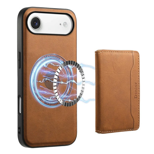 DENIOR D13 For iPhone Air Magnetic Case Card Holder Leather Coated PC + TPU Phone Cover - Brown - 1