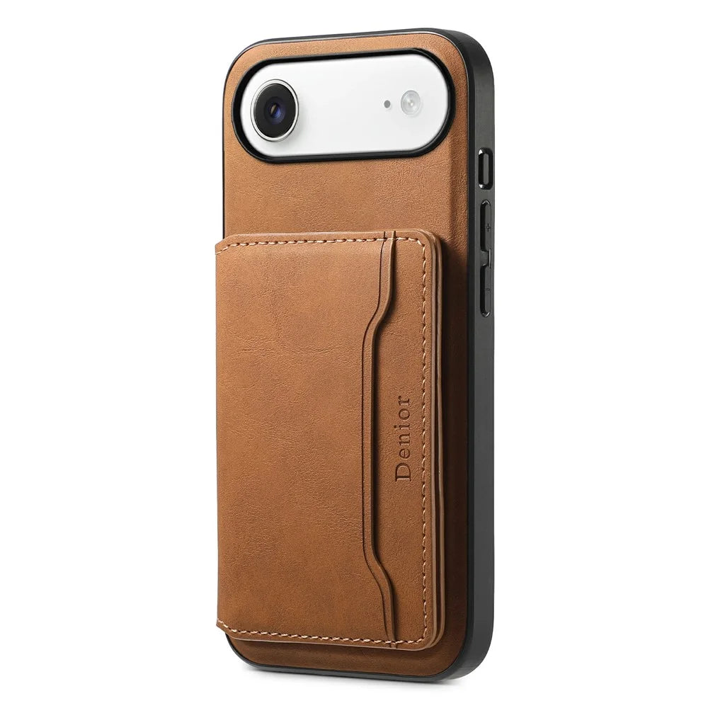 DENIOR D13 For iPhone Air Magnetic Case Card Holder Leather Coated PC + TPU Phone Cover - Brown - 2
