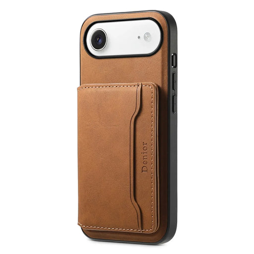 DENIOR D13 For iPhone Air Magnetic Case Card Holder Leather Coated PC + TPU Phone Cover - Brown - 2