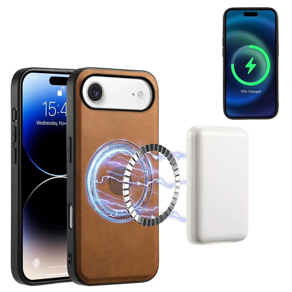 DENIOR D13 For iPhone Air Magnetic Case Card Holder Leather Coated PC + TPU Phone Cover - Brown - 3