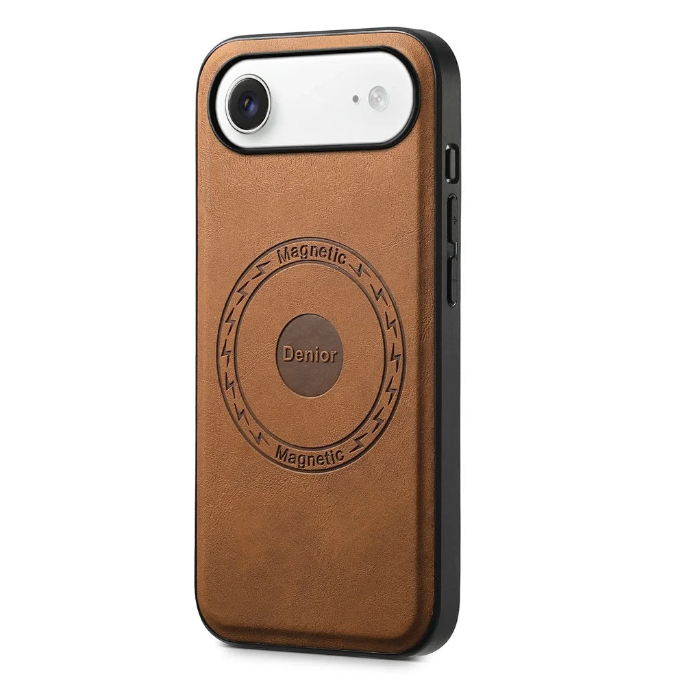 DENIOR D13 For iPhone Air Magnetic Case Card Holder Leather Coated PC + TPU Phone Cover - Brown - 7