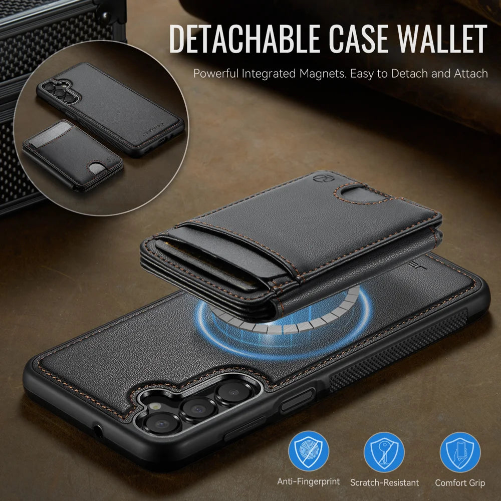 JEEHOOD For Samsung Galaxy A16 4G / Galaxy A16 5G Magnetic Case  J10 Leather Back Phone Cover with Detachable Card Holder Kickstand - Black - 7