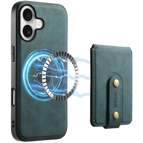 DENIOR D14 For iPhone 17 Magnetic Case with Detachable Card Holder Kickstand PU+TPU+PC Phone Cover - Blue - 1