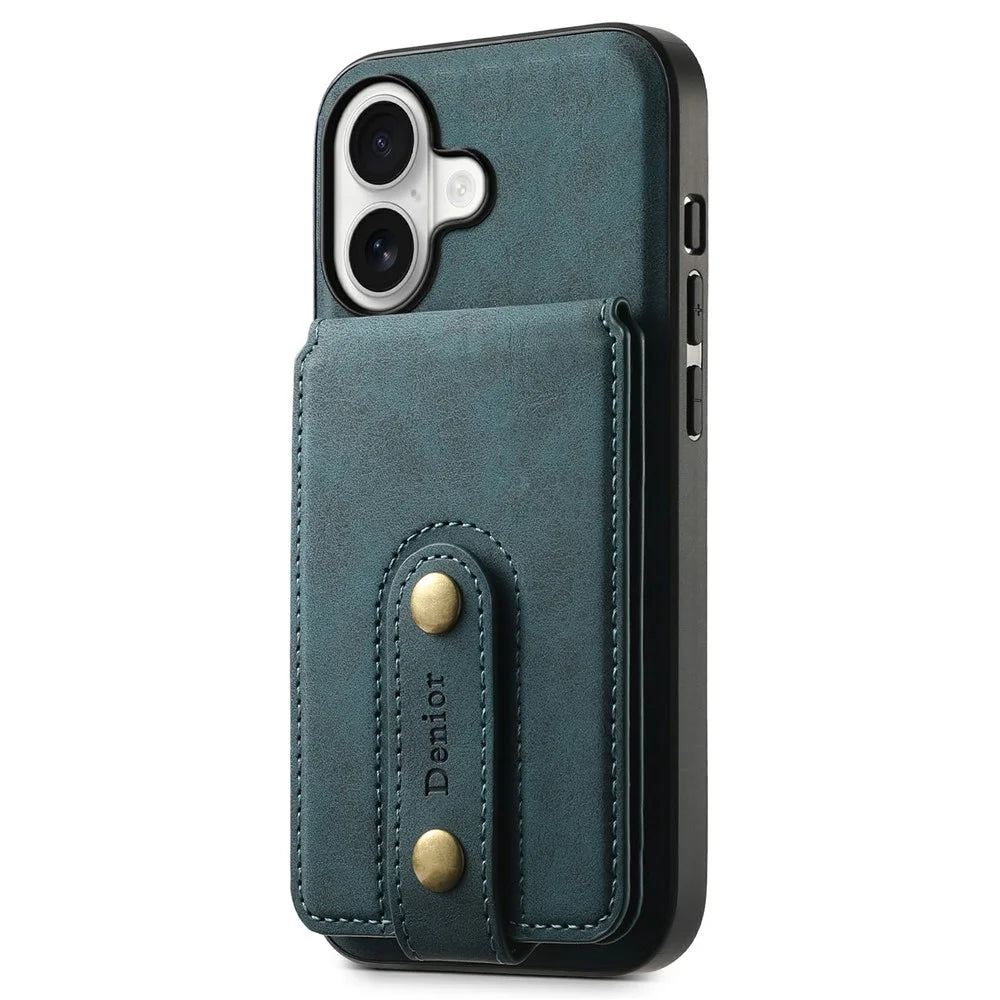 DENIOR D14 For iPhone 17 Magnetic Case with Detachable Card Holder Kickstand PU+TPU+PC Phone Cover - Blue - 2